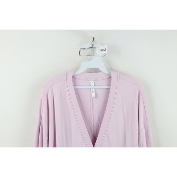 Fabletics Womens XXS Blank Oversized Baggy Fit Yoga Gym V-Neck Sweatshirt Pink - Picture 2 of 14